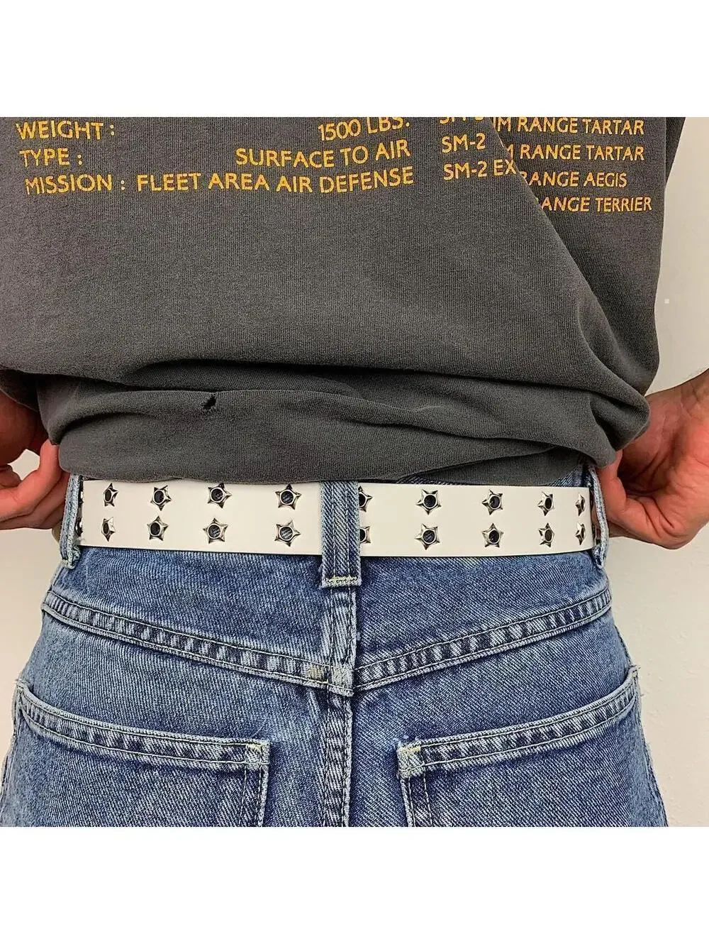 Y2k Cyber Western 2000s style studded punk goth white and silver belt. Great